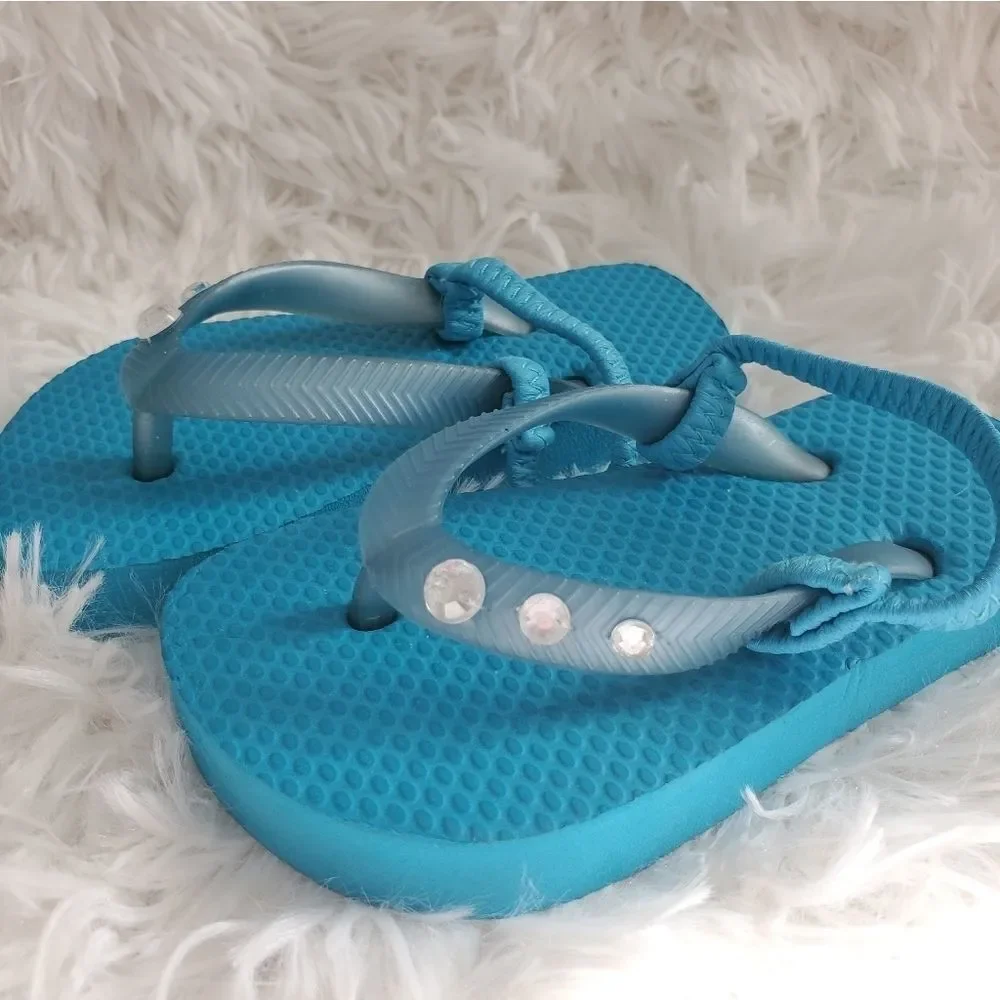 NWOT Baby Girl's Size 5/6 Island Club Turquoise with Rhinestones Sandals